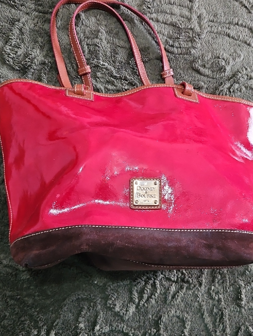Dooney & Bourke Pink Patent Leather Tote with Brown Suede Trim